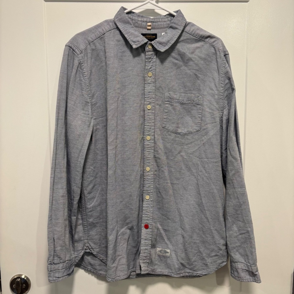 CPO Provisions Mens Blue White Micro Pattern Cotton Button Down Shirt‎ Large L